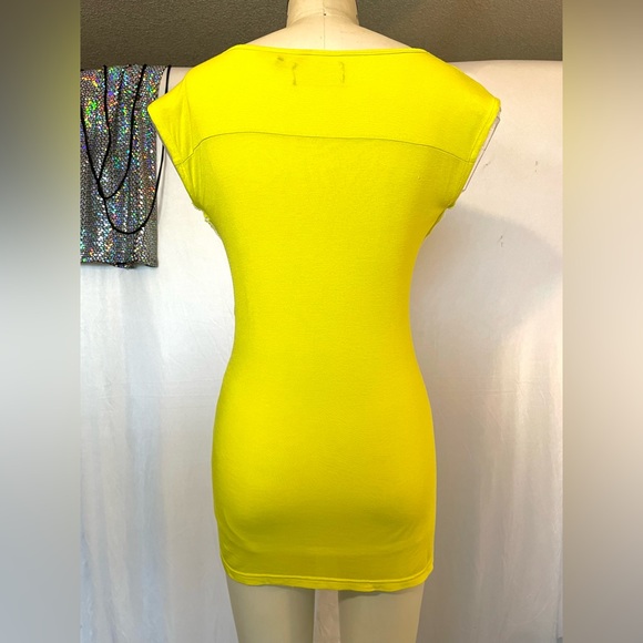 Line White & Neon Yellow Cap Sleeve Top  Raw Edges Side Gathering size XS - Picture 5 of 6